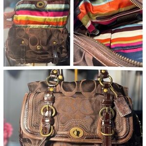 Coach Legacy Garcia satchel 65th anniversary stripe with strap brown signature